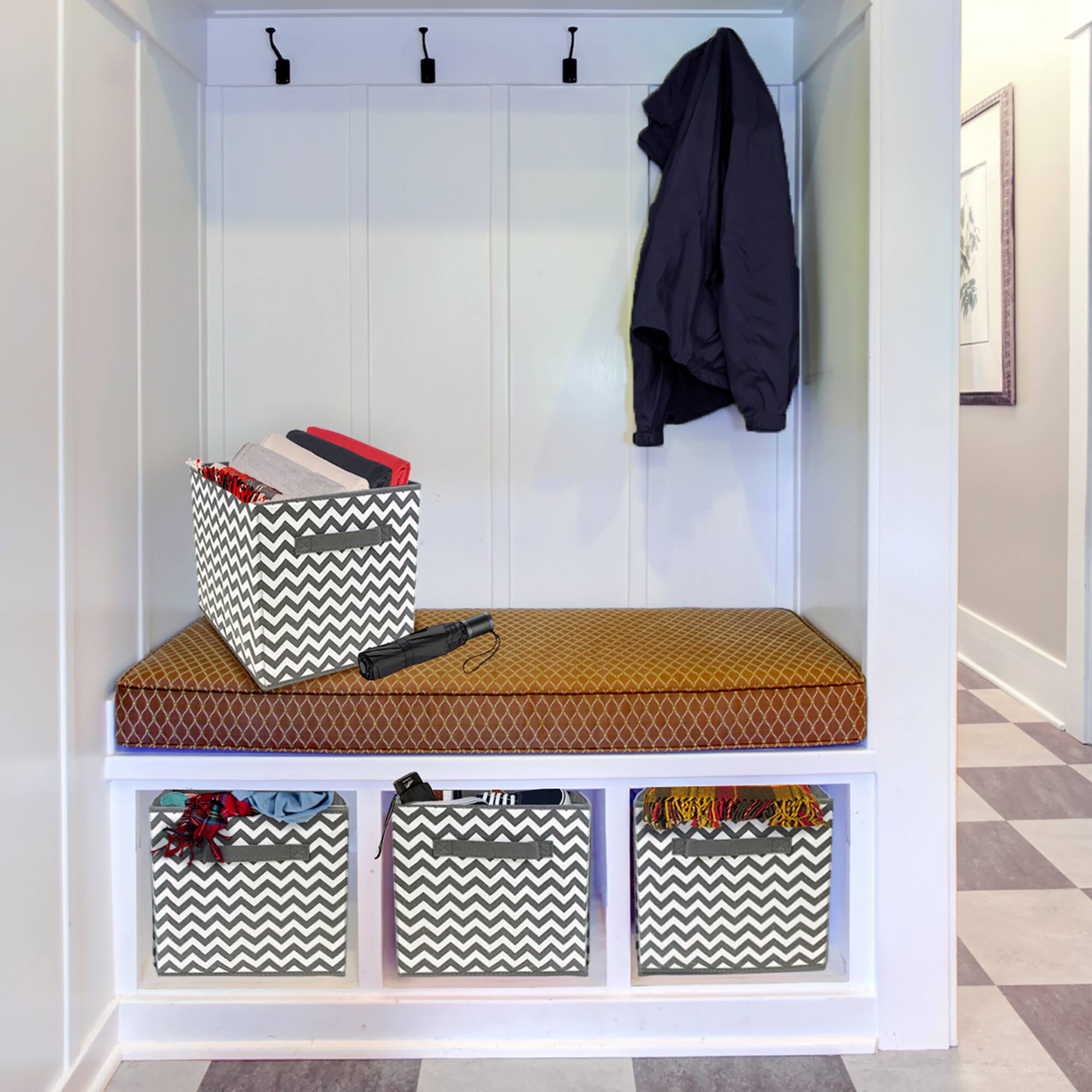 Sorbus 11" Chevron Gray Foldable Storage Cubes, 6ct.